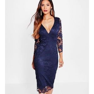 Never worn navy lace midi dress
